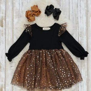 Marie Nicole Black & Amber Sparkle Tulle Dress XS 18-24M